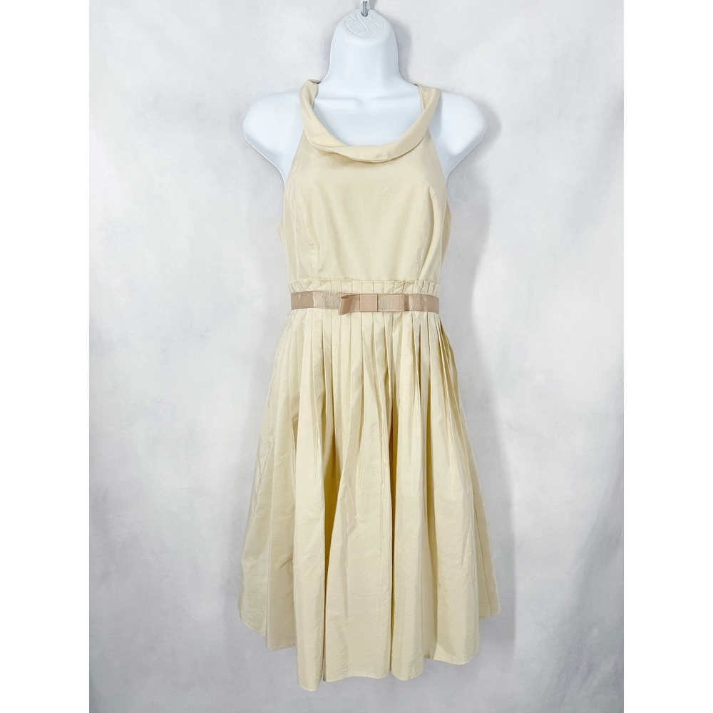 Moulinette Soeurs Silk Cotton Sleeveless Cream Pleated Halter Dress Size 2